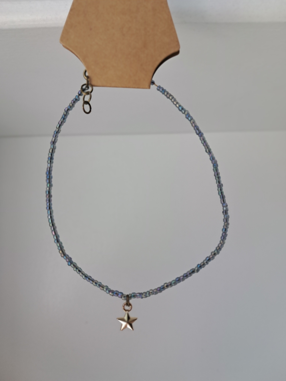 Handmade Iridescent Glass Beaded Ankle Bracelet with Star Charm - Blue/Purple